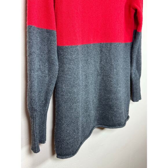 Athleta 100% Cashmere Tunic Red Gray Strip Sweater Cowl Turtleneck Sweater M - Picture 4 of 11